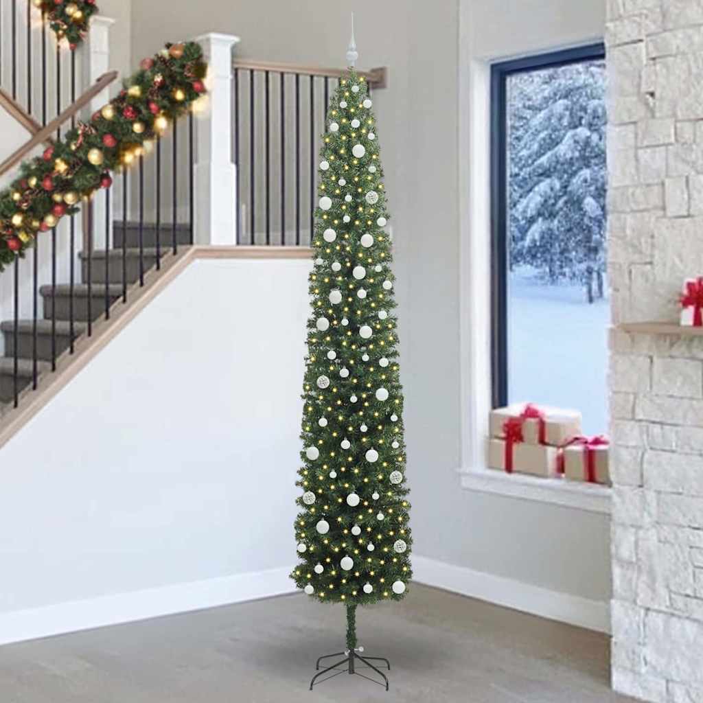 Kunstig juletre med 300 LED grønn 270 cm PVC og stål og plast vidaXL