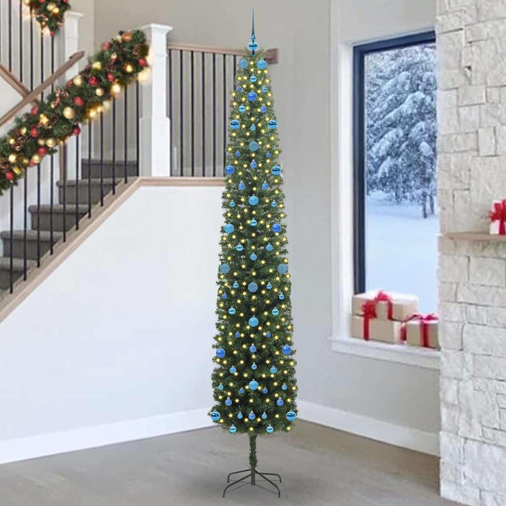 Kunstig juletre med 300 LED grønn 270 cm PVC og stål og plast vidaXL