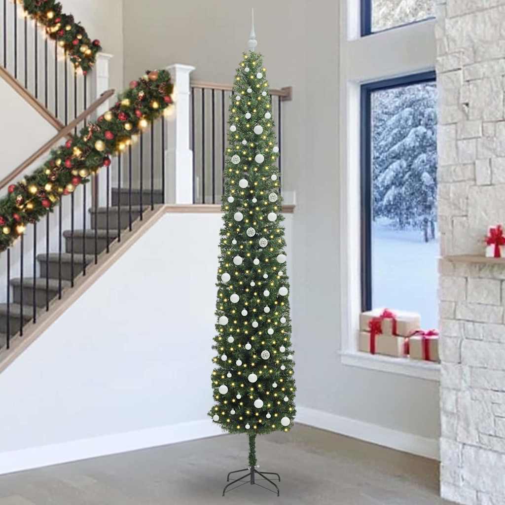 Kunstig juletre med 300 LED grønn 300 cm PVC og stål og plast vidaXL