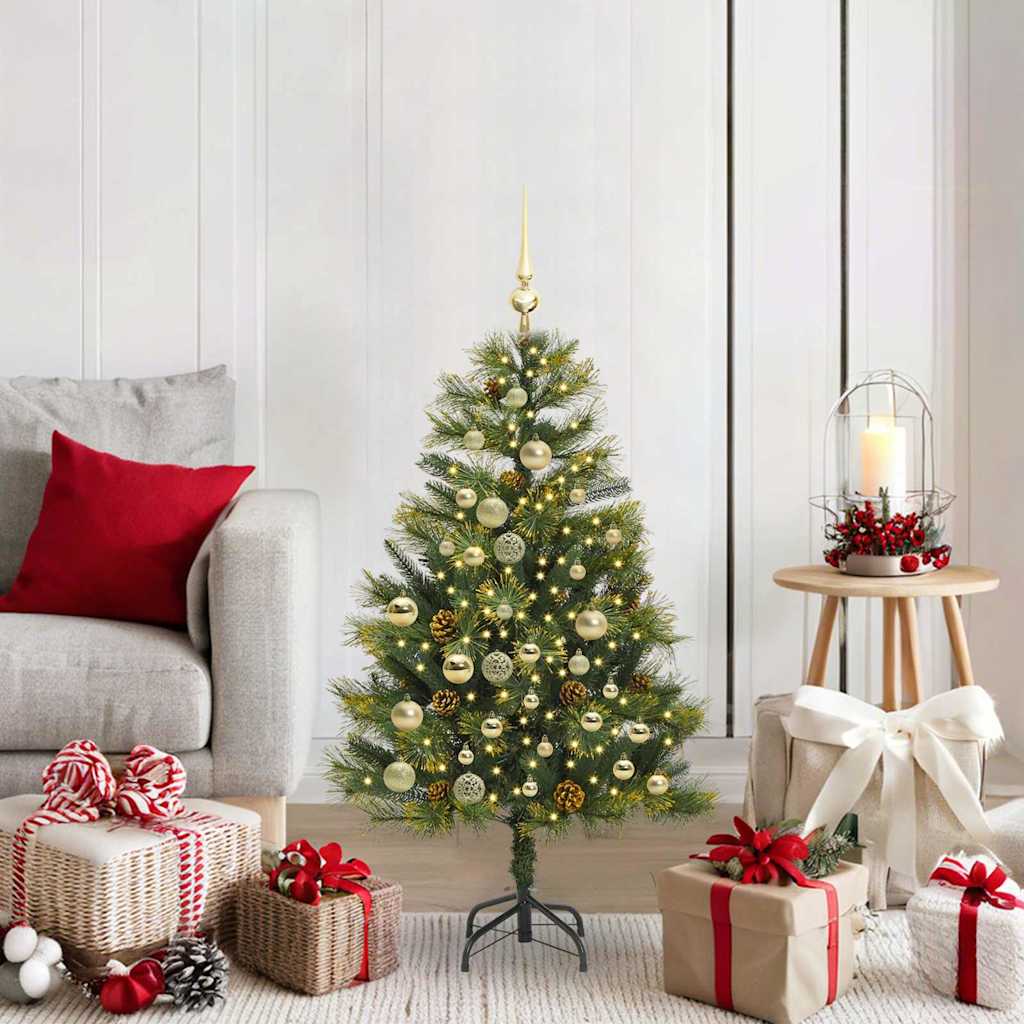 Kunstig hengslet juletre med kjegler grønn 120 cm