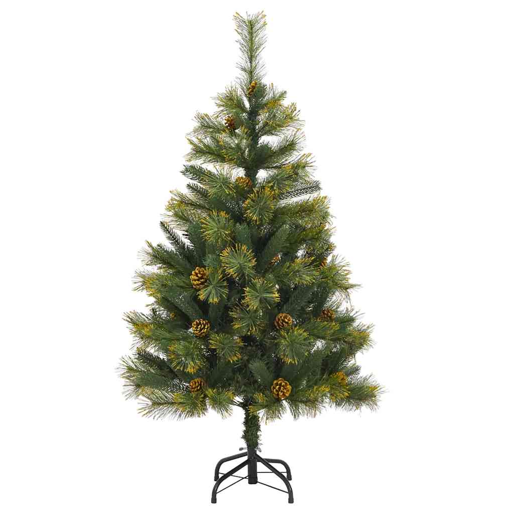 Kunstig hengslet juletre med kjegler grønn 150 cm