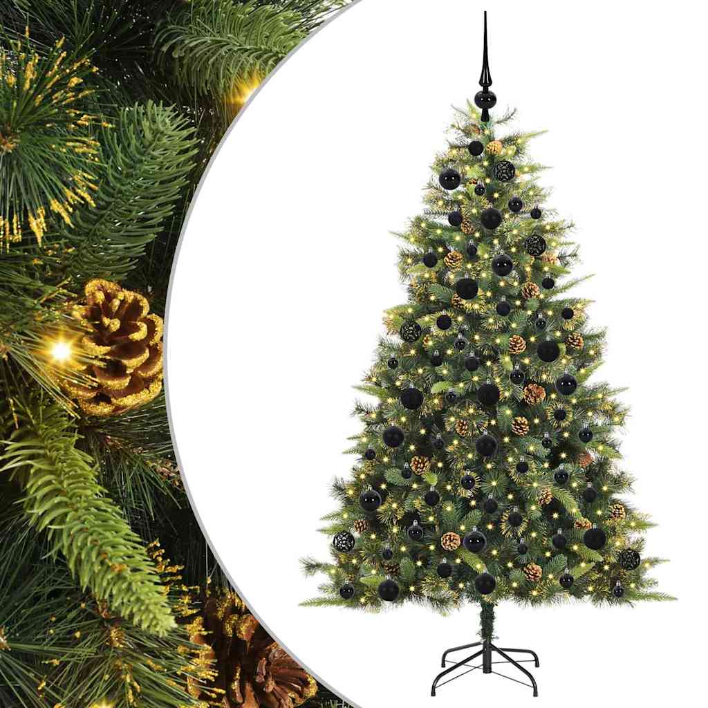 Kunstig hengslet juletre med kjegler grønn 180 cm