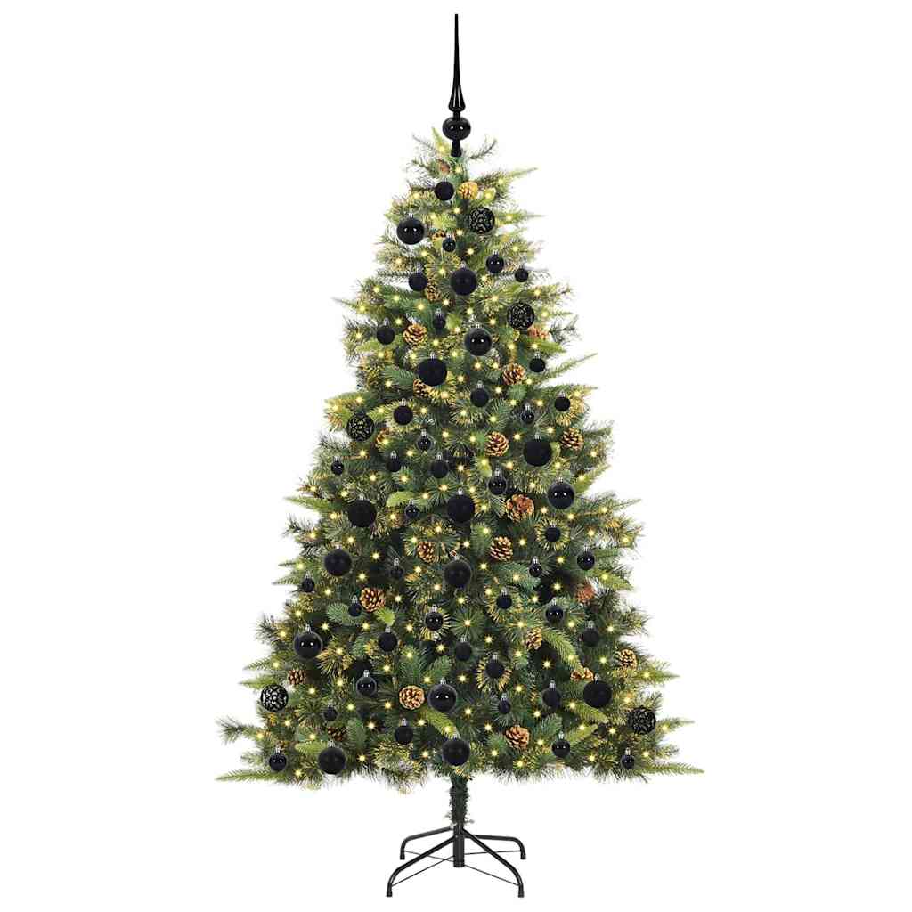 Kunstig hengslet juletre med kjegler grønn 180 cm