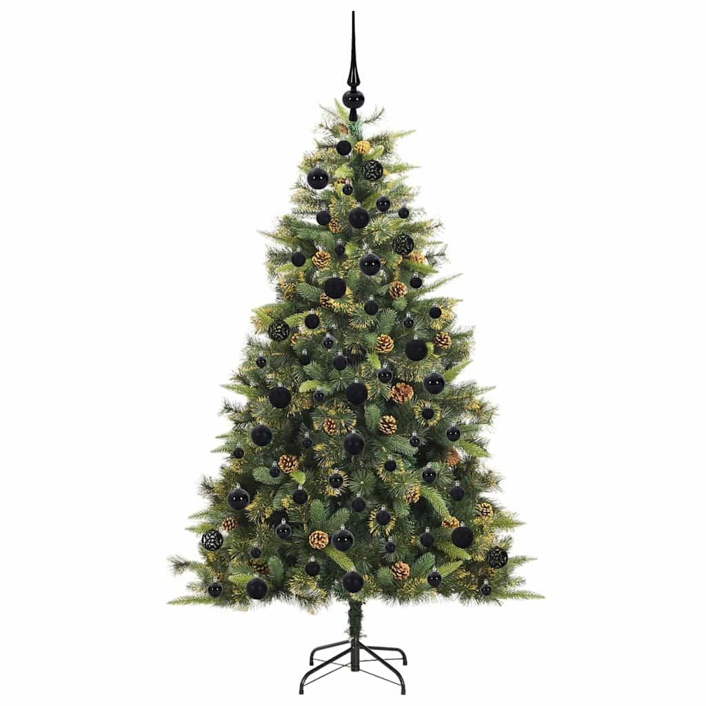 Kunstig hengslet juletre med kjegler grønn 180 cm