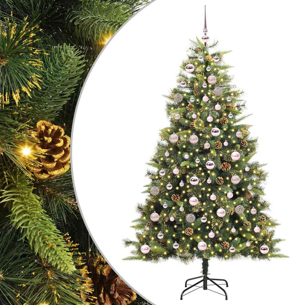 Kunstig hengslet juletre med kjegler grønn 180 cm