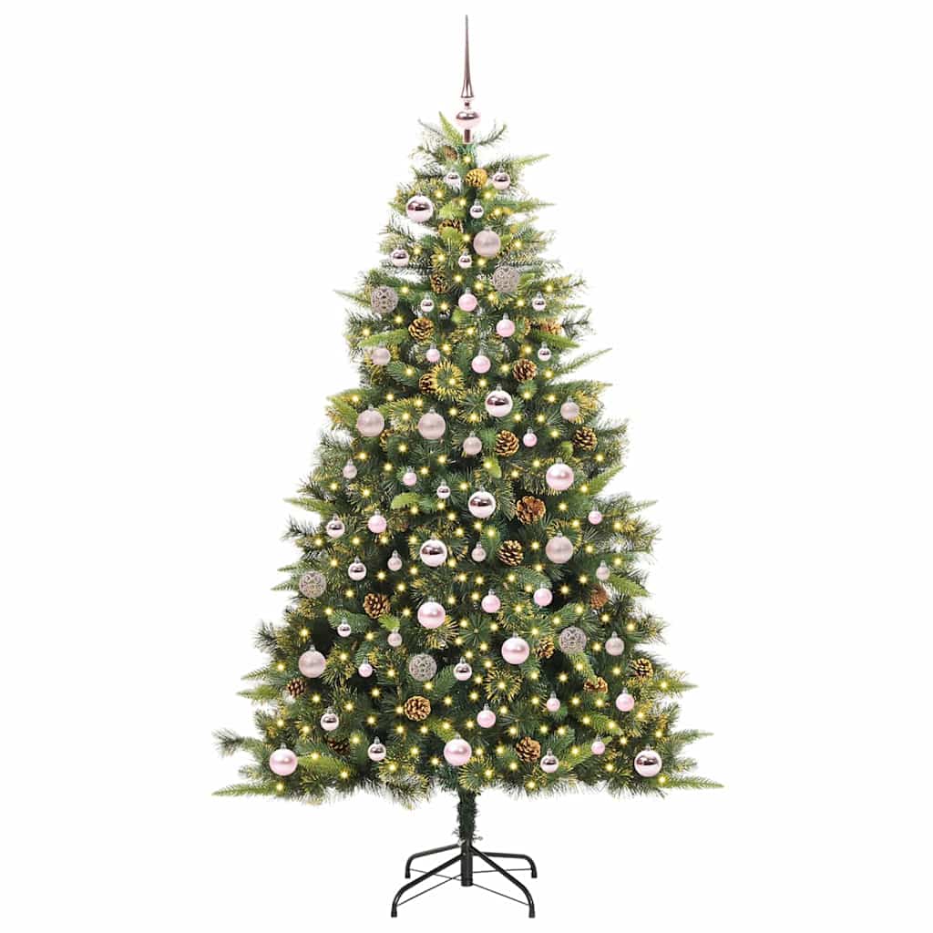 Kunstig hengslet juletre med kjegler grønn 180 cm
