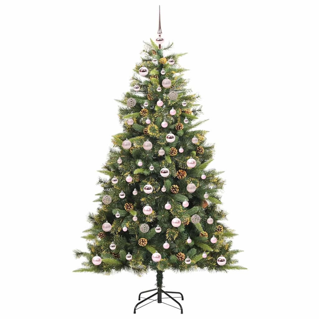 Kunstig hengslet juletre med kjegler grønn 180 cm