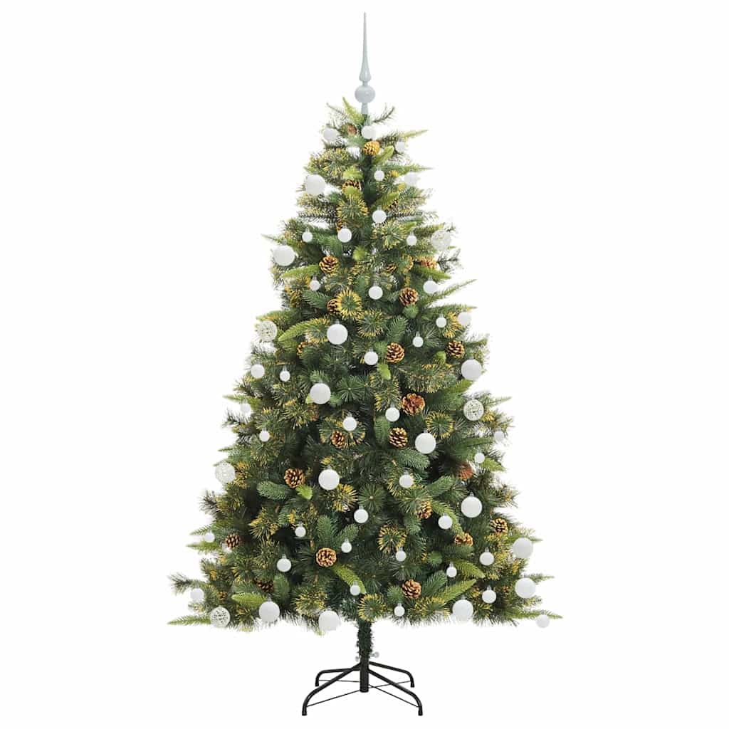 Kunstig hengslet juletre med kjegler grønn 180 cm