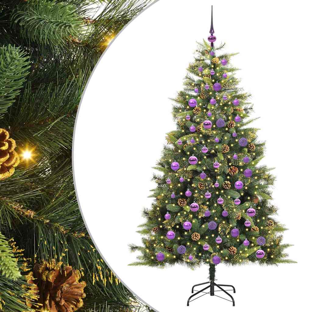 Kunstig hengslet juletre med kjegler grønn 180 cm