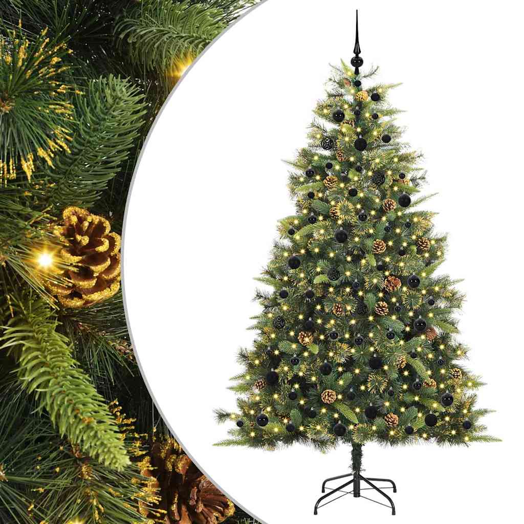 Kunstig hengslet juletre med kjegler grønn 210 cm