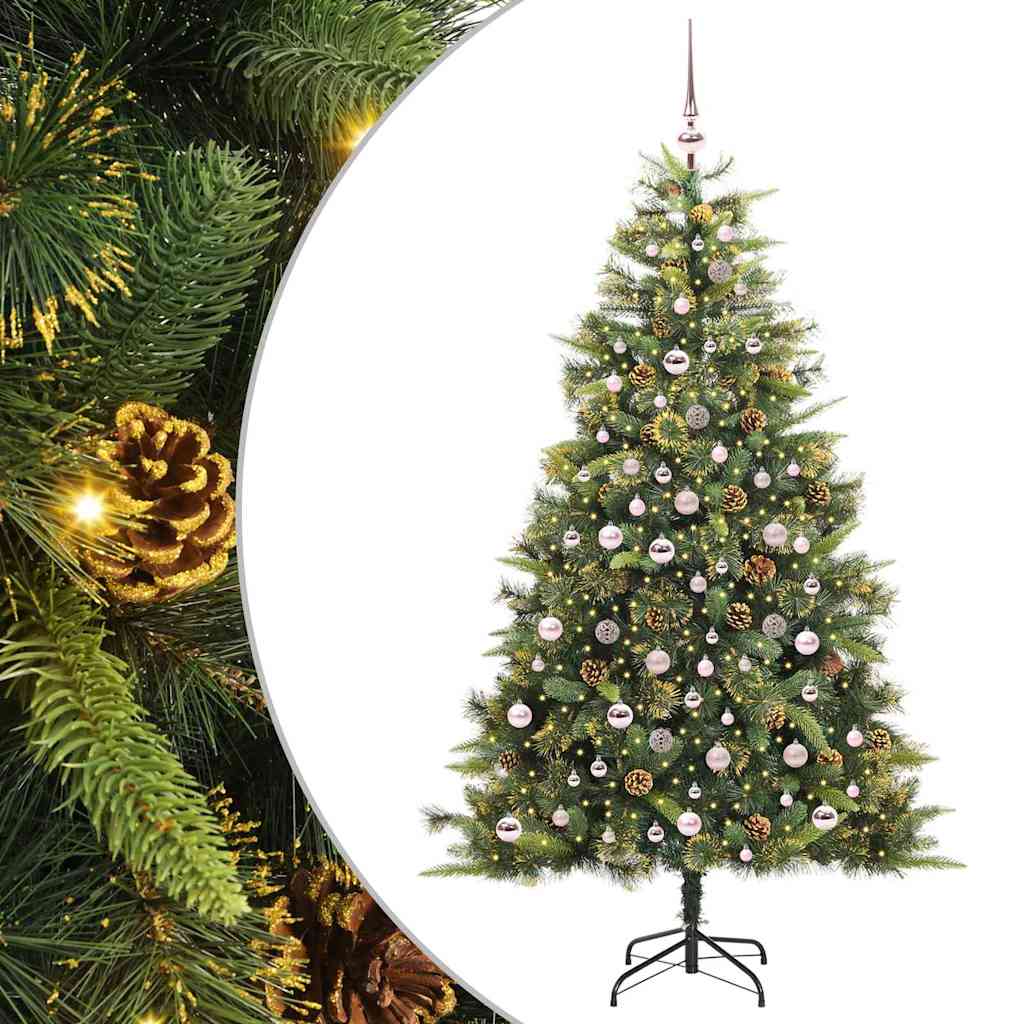 Kunstig hengslet juletre med kjegler grønn 210 cm