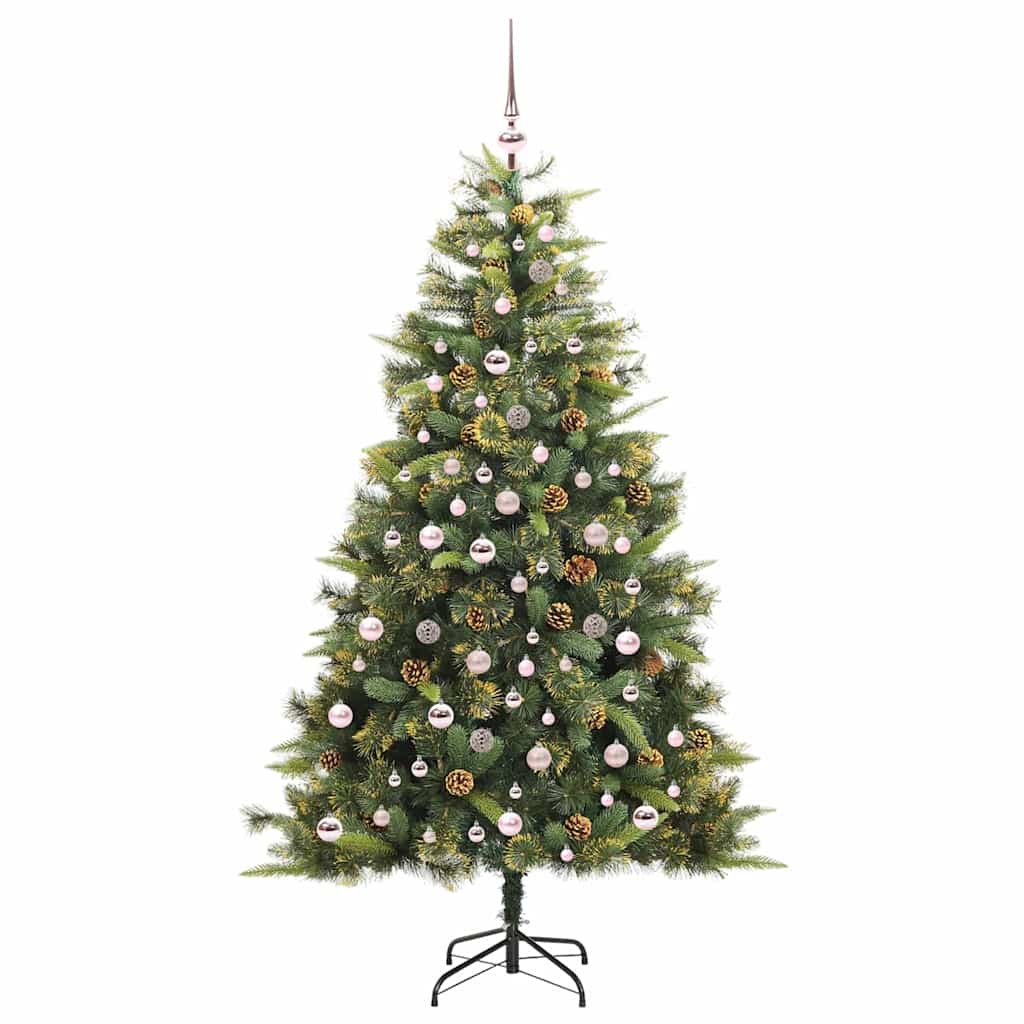 Kunstig hengslet juletre med kjegler grønn 210 cm