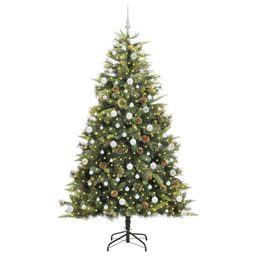 Kunstig hengslet juletre med kjegler grønn 210 cm