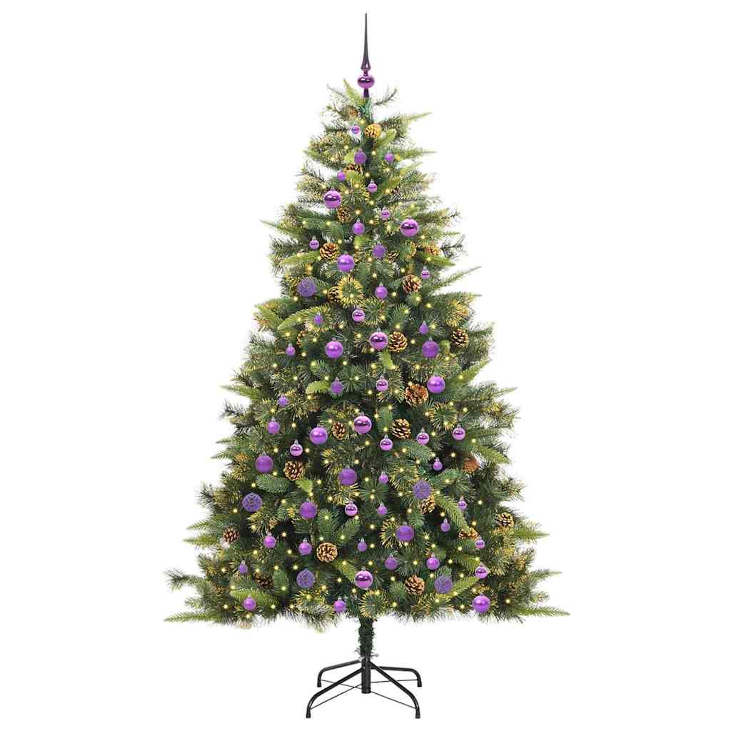 Kunstig hengslet juletre med kjegler grønn 210 cm