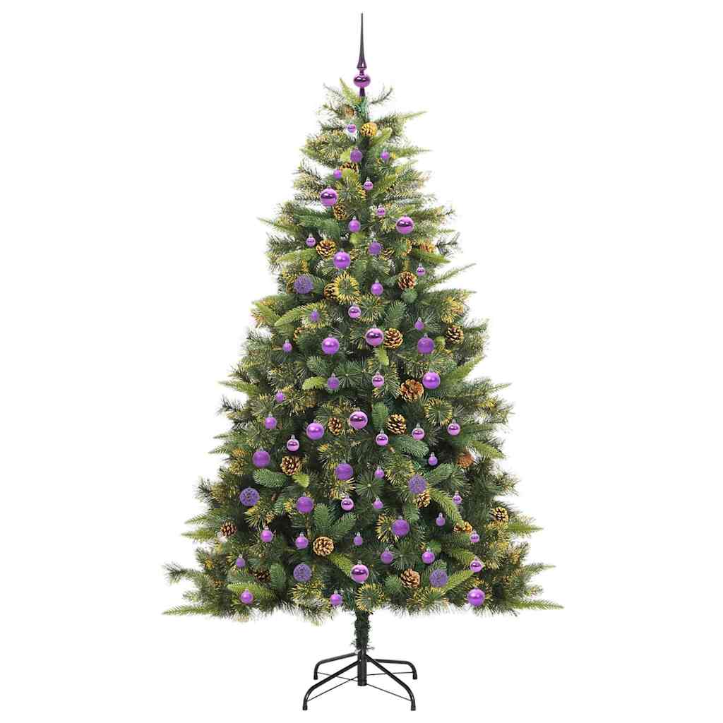 Kunstig hengslet juletre med kjegler grønn 210 cm