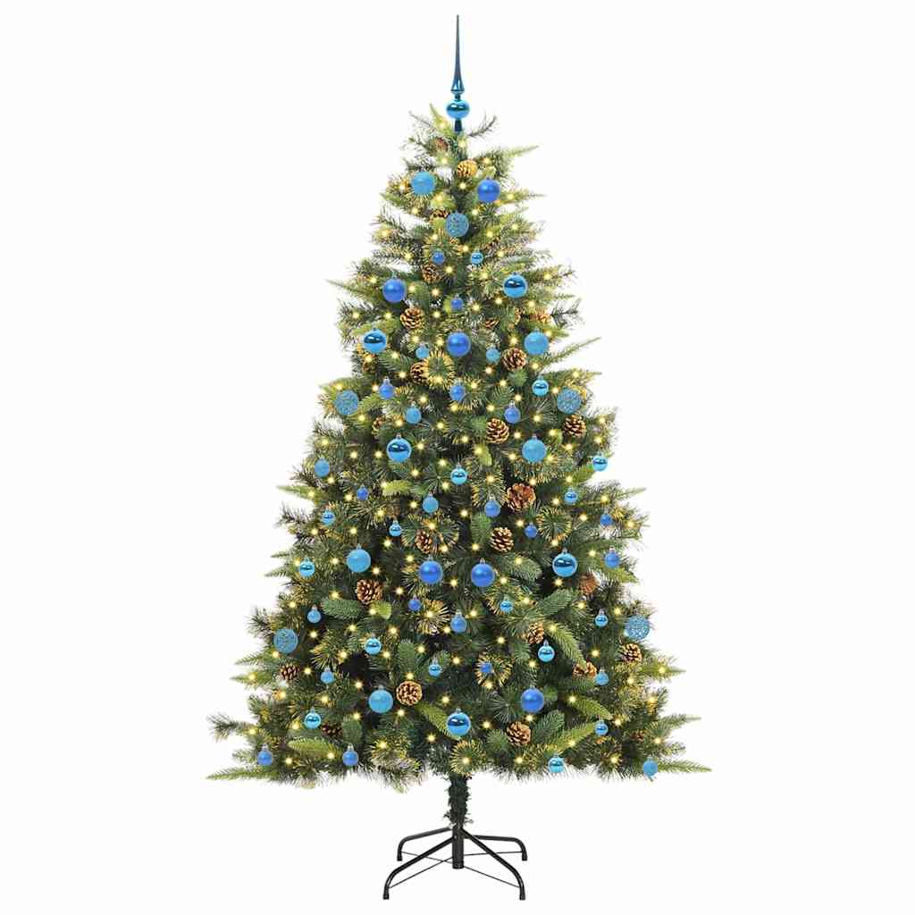 Kunstig hengslet juletre med kjegler grønn 210 cm