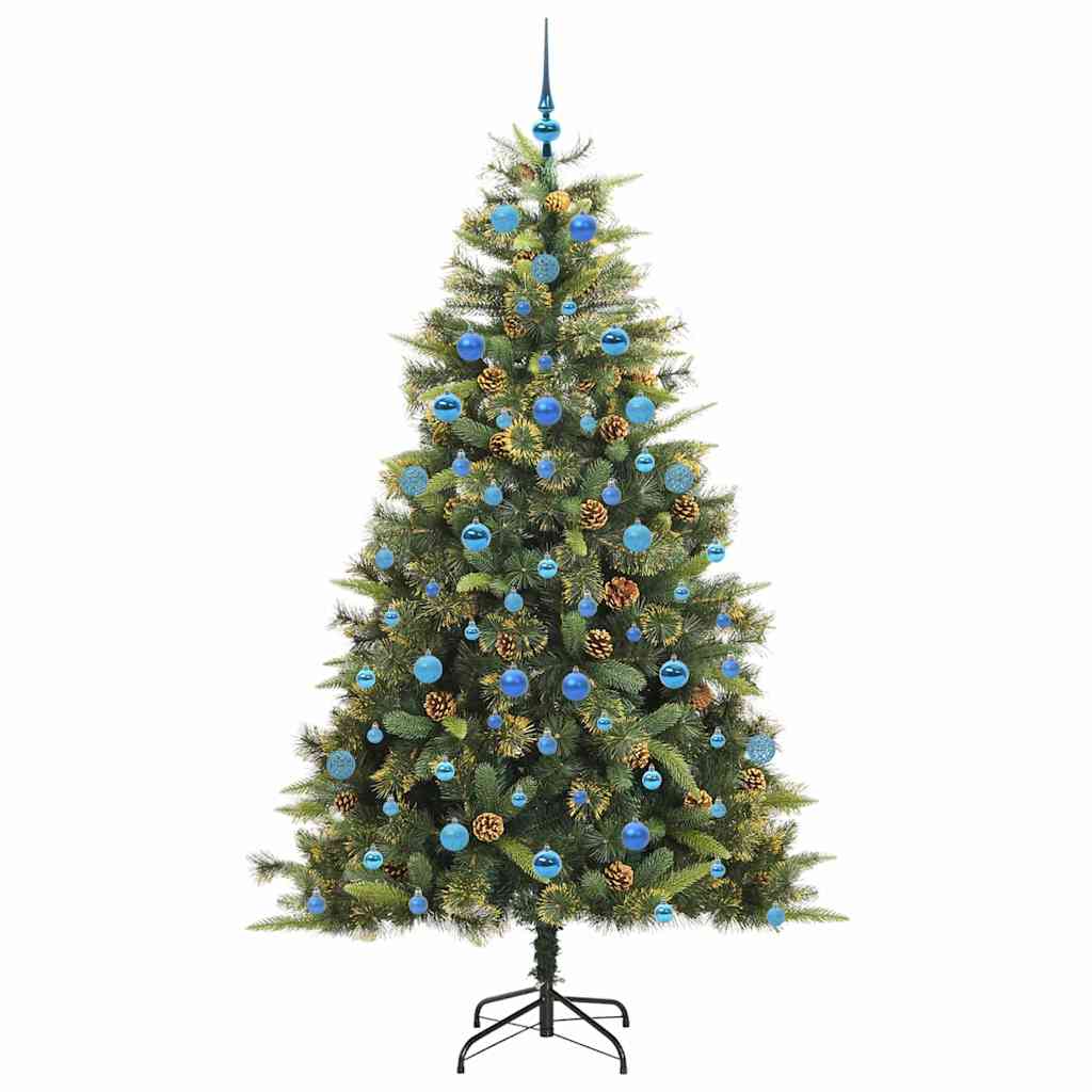 Kunstig hengslet juletre med kjegler grønn 210 cm