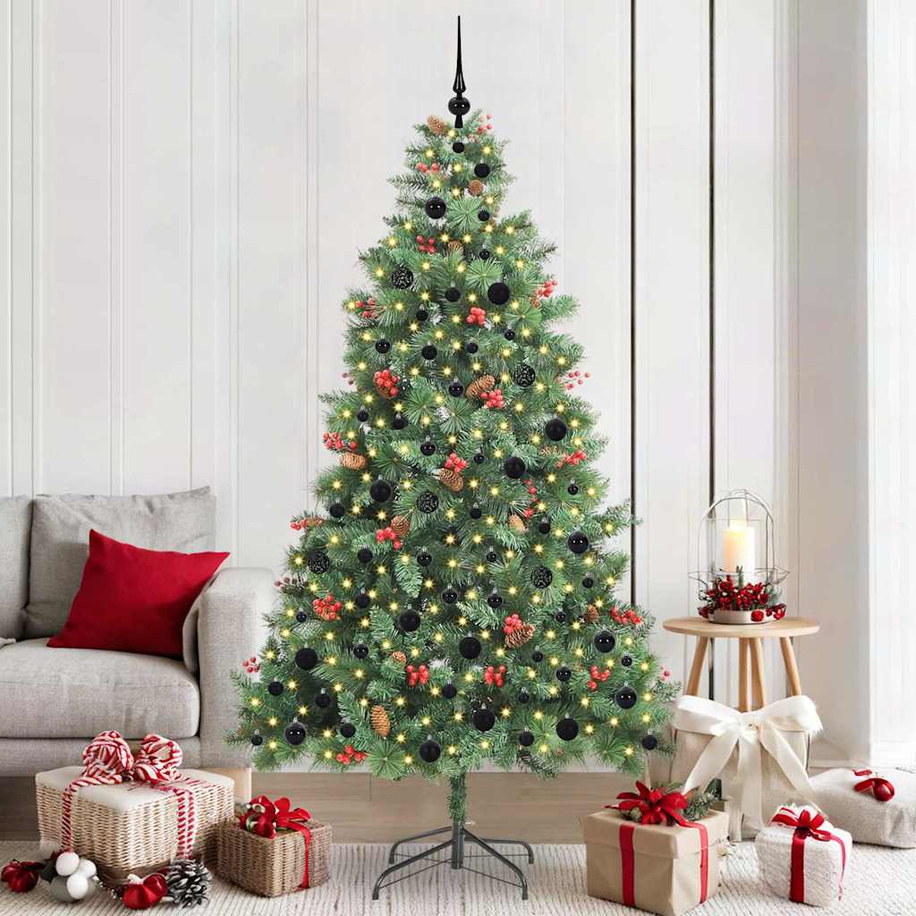 Kunstig juletre med LED -stripelys grønn 210 cm PVC og metall