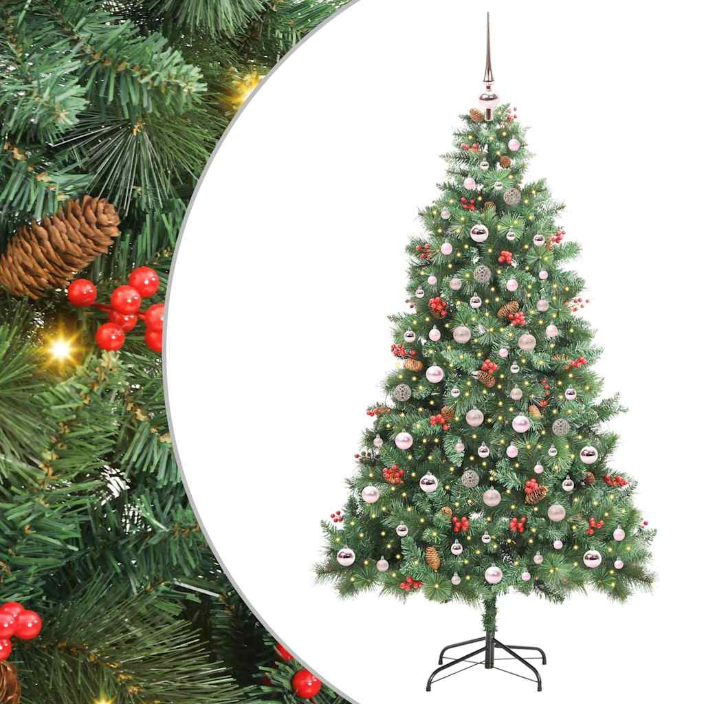 Kunstig juletre med LED -stripelys grønn 210 cm PVC og metall