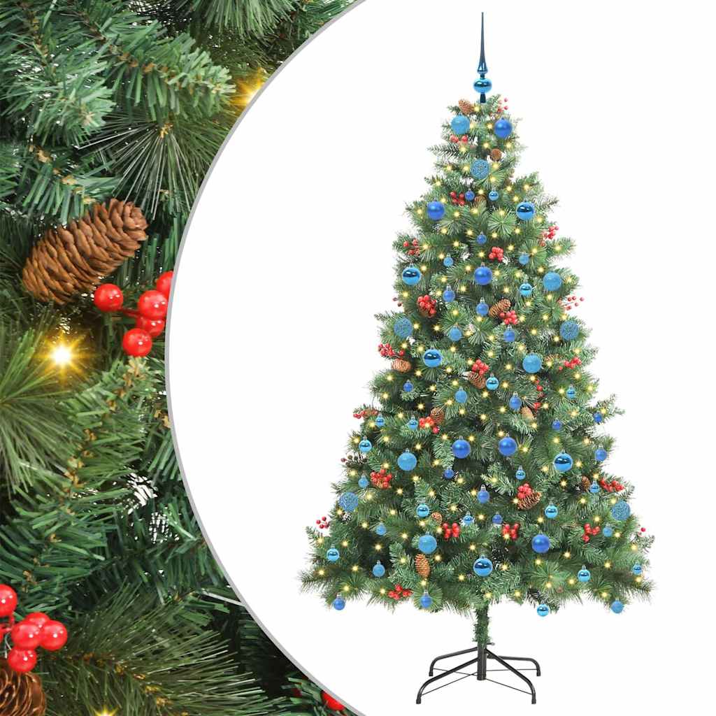 Kunstig juletre med LED -stripelys grønn 210 cm PVC og metall