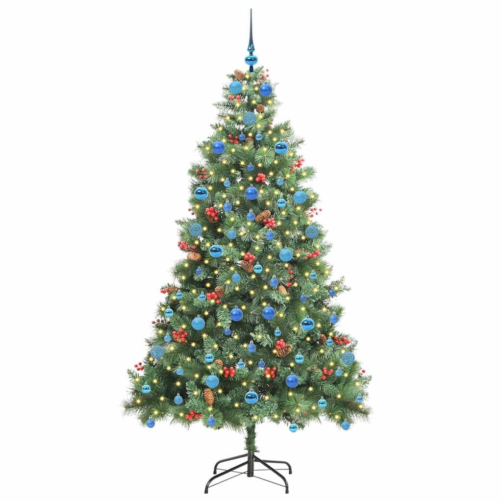 Kunstig juletre med LED -stripelys grønn 210 cm PVC og metall