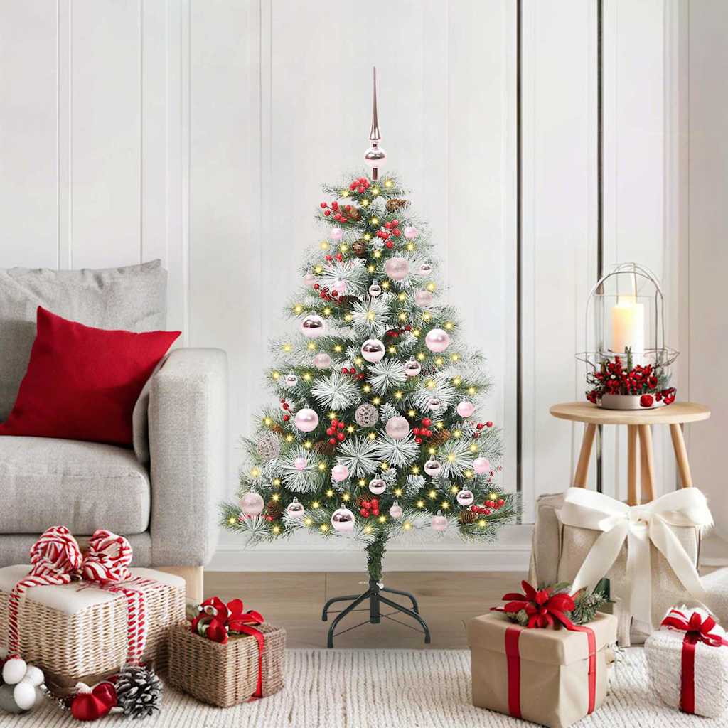 Kunstig juletre Grønn og hvit 120 cm PVC og Metall og Plast