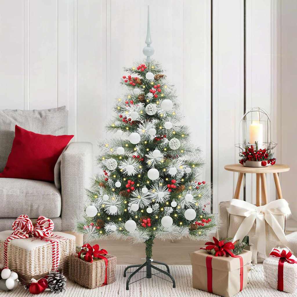 Kunstig juletre Grønn og hvit 120 cm PVC og Metall og Plast