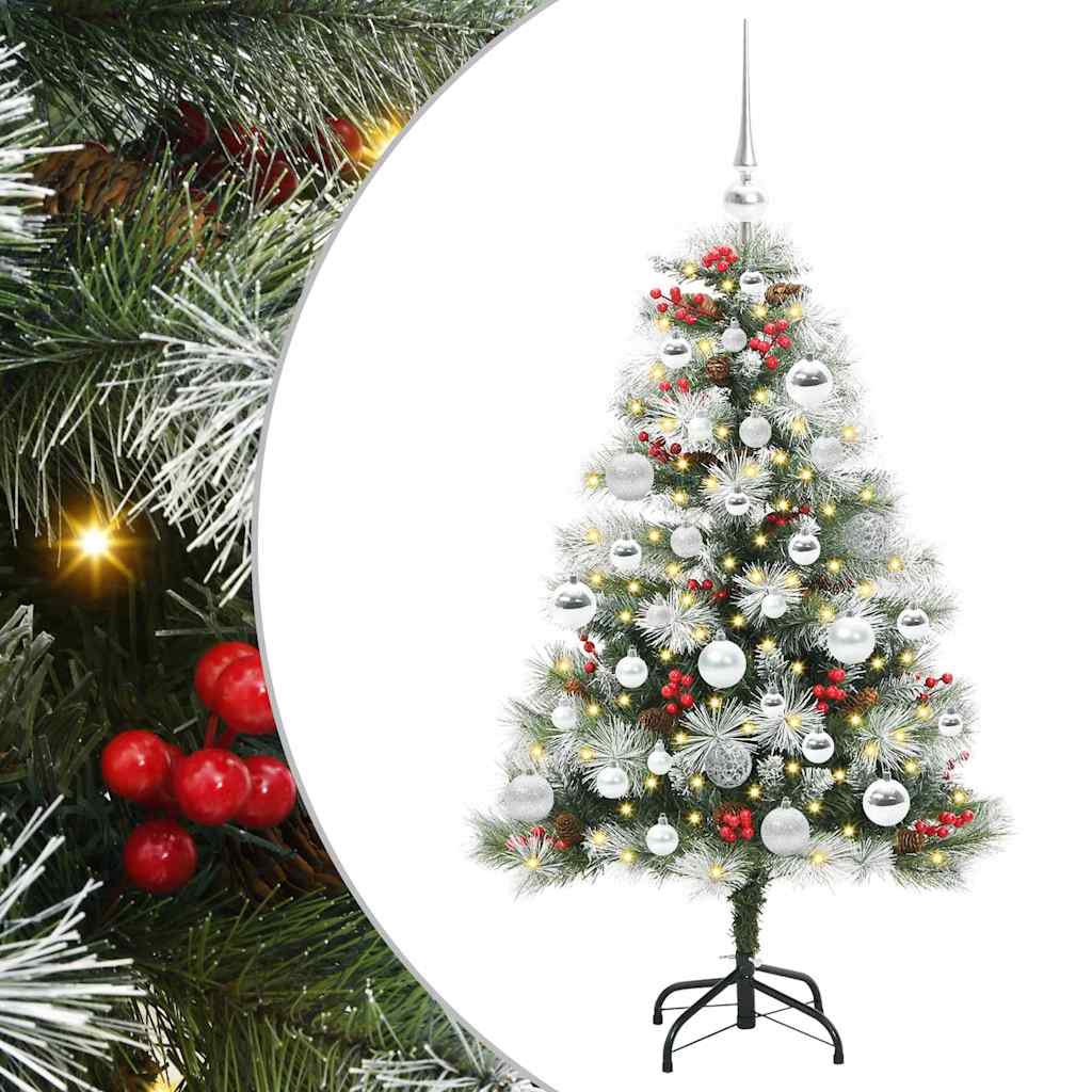 Kunstig juletre Grønn og hvit 120 cm PVC og Metall og Plast