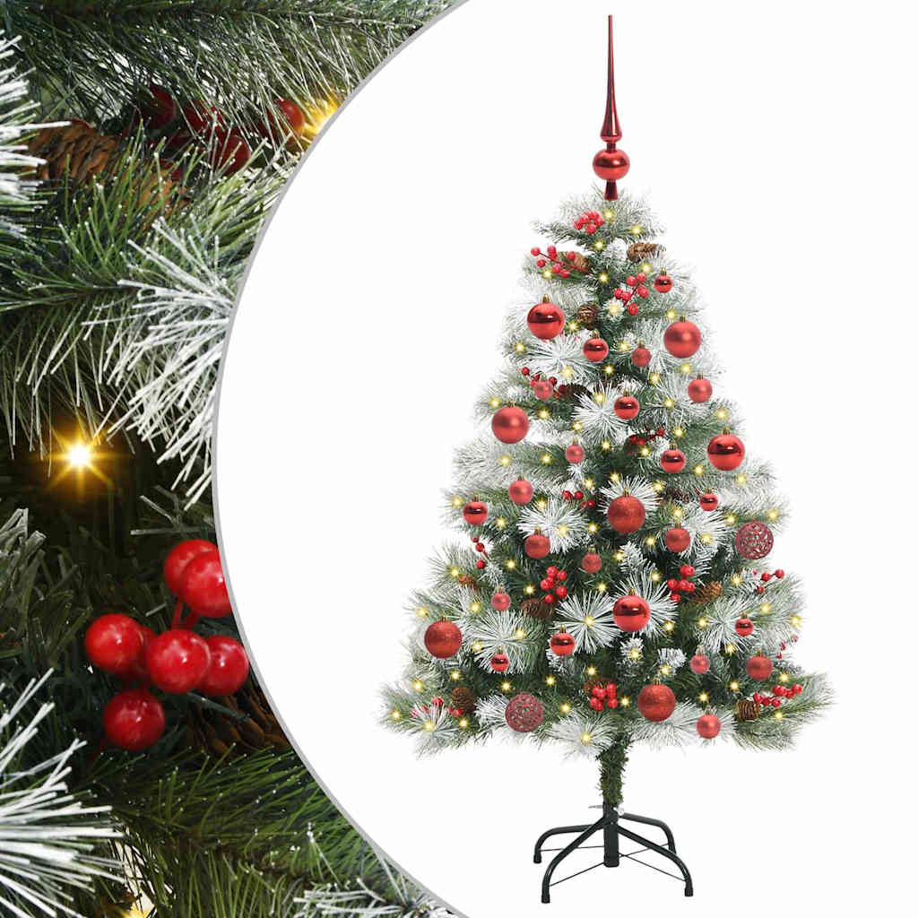 Kunstig juletre Grønn og hvit 150 cm PVC og Metall og Plast