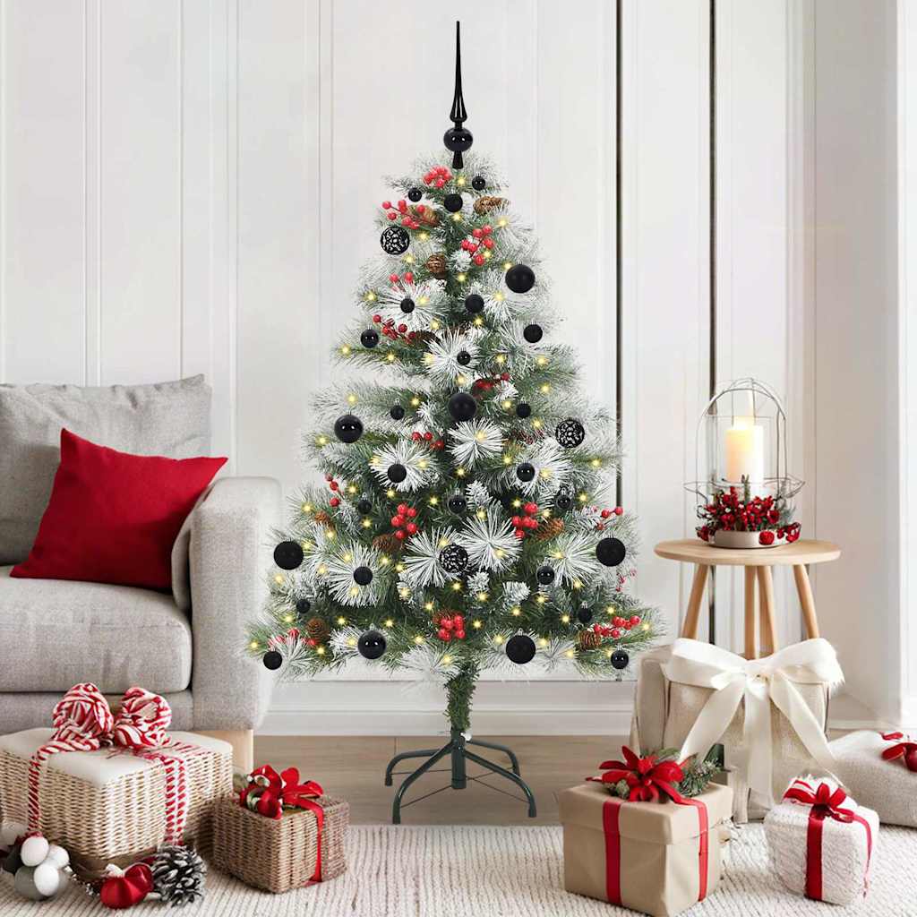 Kunstig juletre Grønn og hvit 150 cm PVC og Metall og Plast