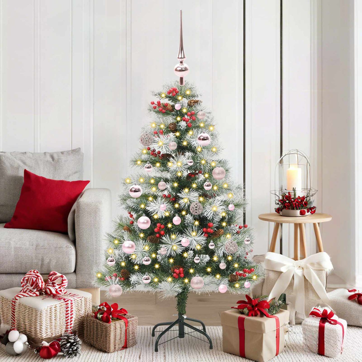 Kunstig juletre Grønn og hvit 150 cm PVC og Metall og Plast