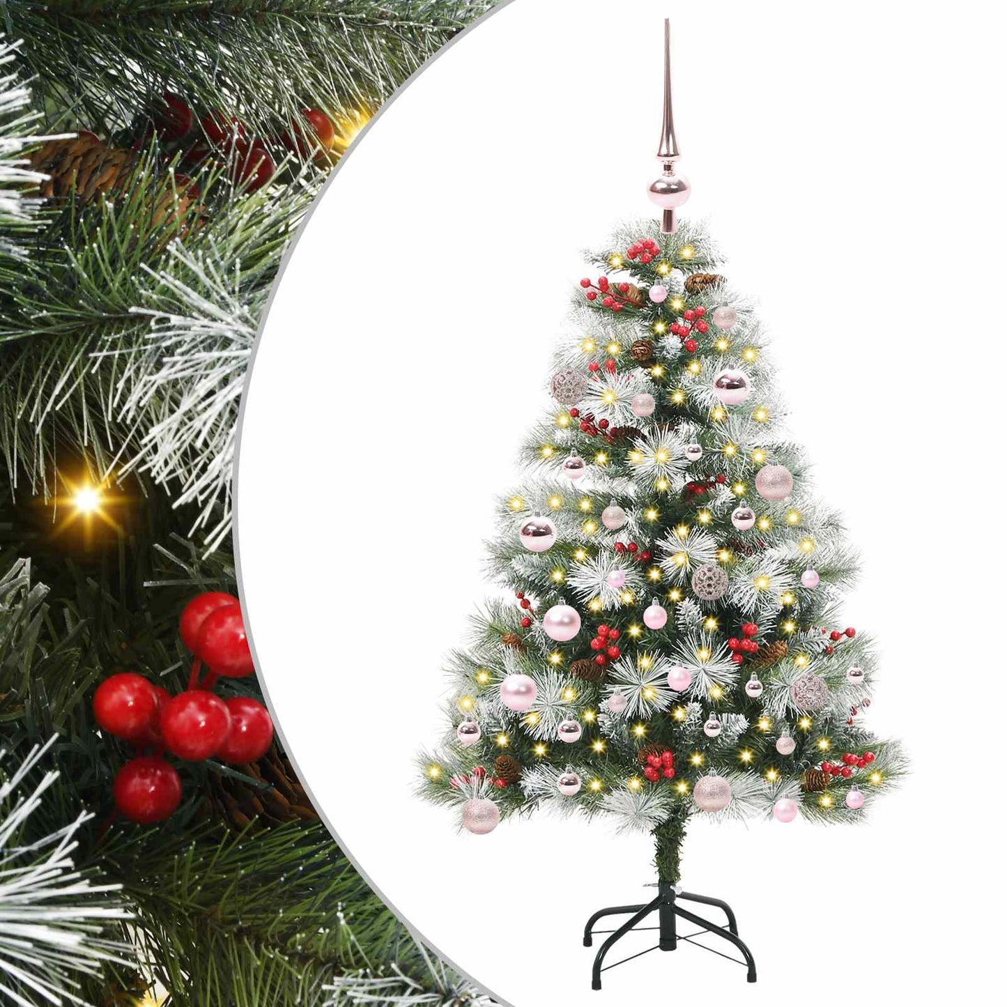 Kunstig juletre Grønn og hvit 150 cm PVC og Metall og Plast