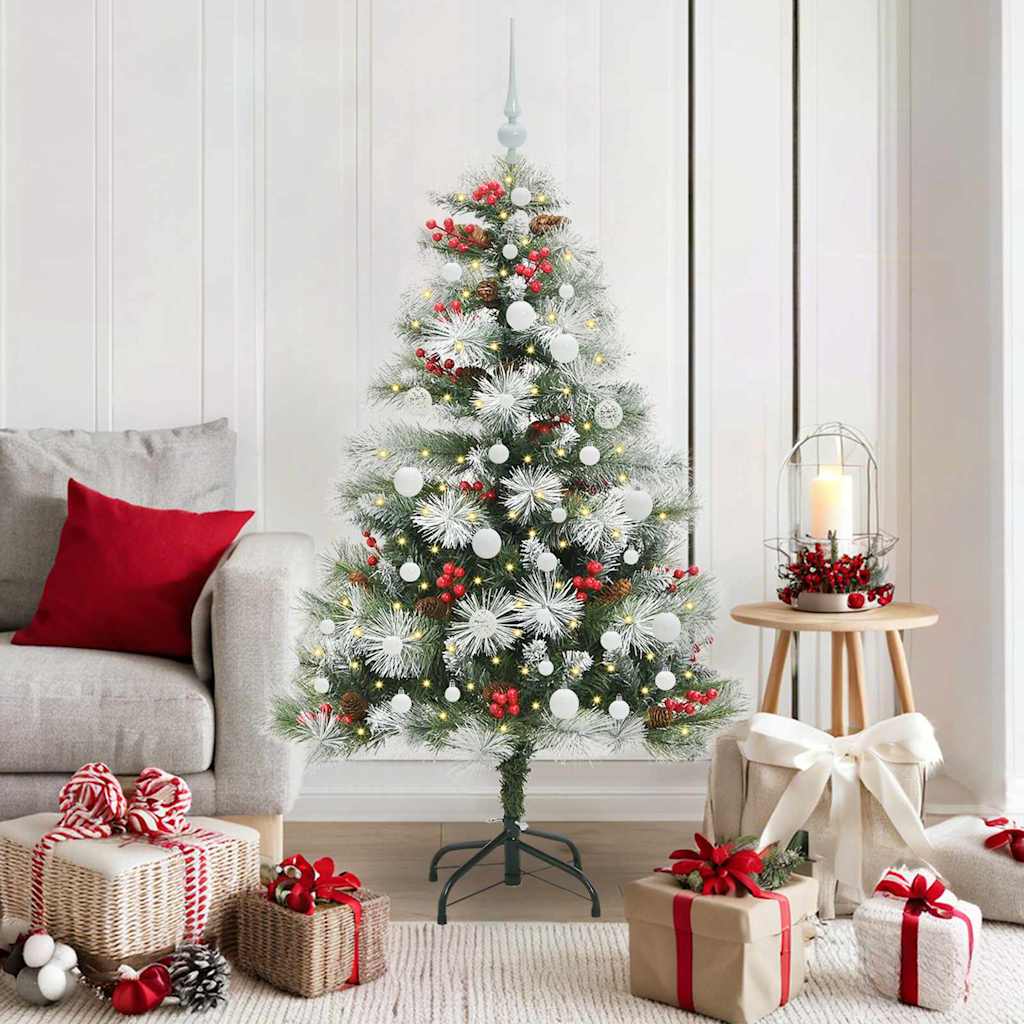 Kunstig juletre Grønn og hvit 150 cm PVC og Metall og Plast