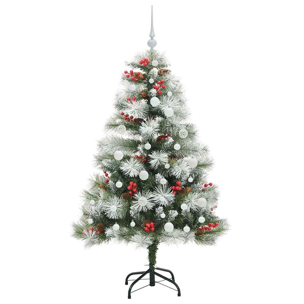 Kunstig juletre Grønn og hvit 150 cm PVC og Metall og Plast