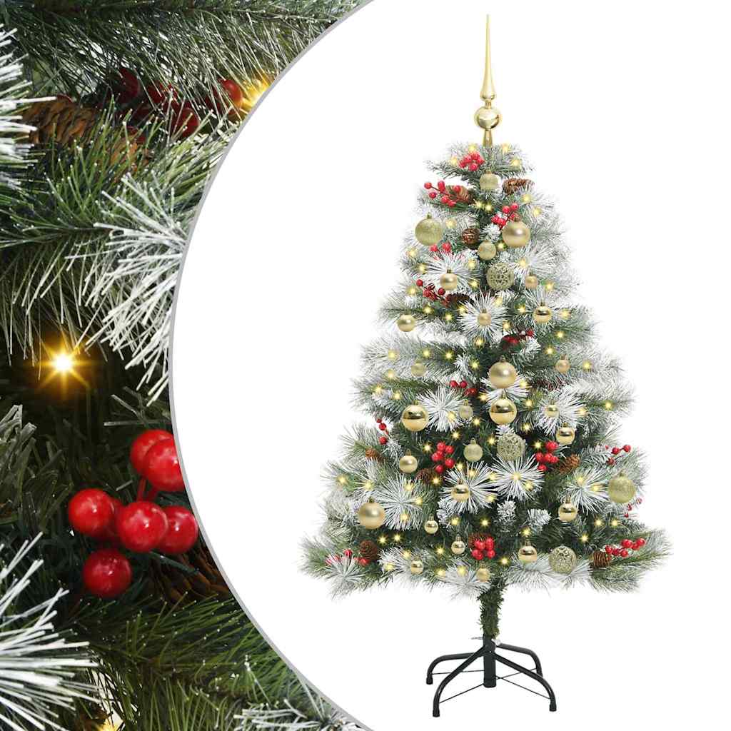 Kunstig juletre Grønn og hvit 150 cm PVC og Metall og Plast