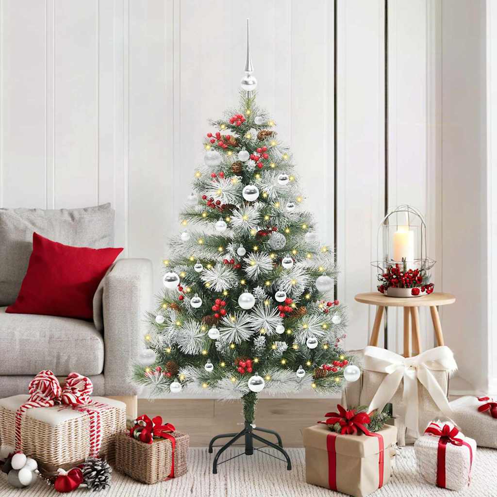 Kunstig juletre Grønn og hvit 150 cm PVC og Metall og Plast