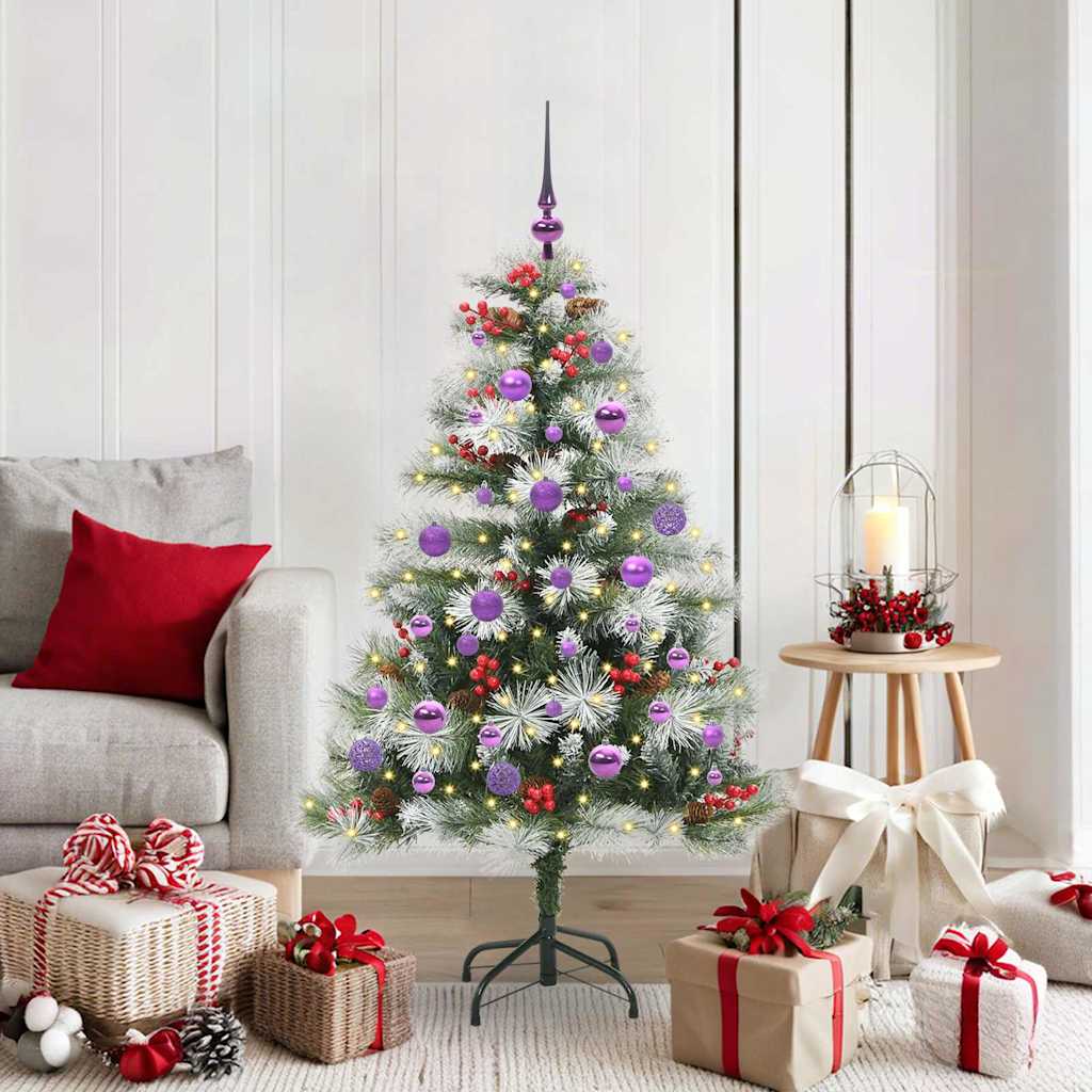 Kunstig juletre Grønn og hvit 150 cm PVC og Metall og Plast