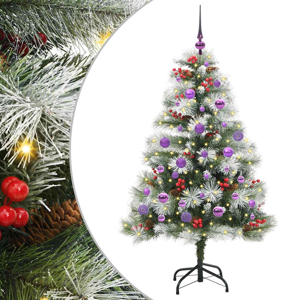 Kunstig juletre Grønn og hvit 150 cm PVC og Metall og Plast