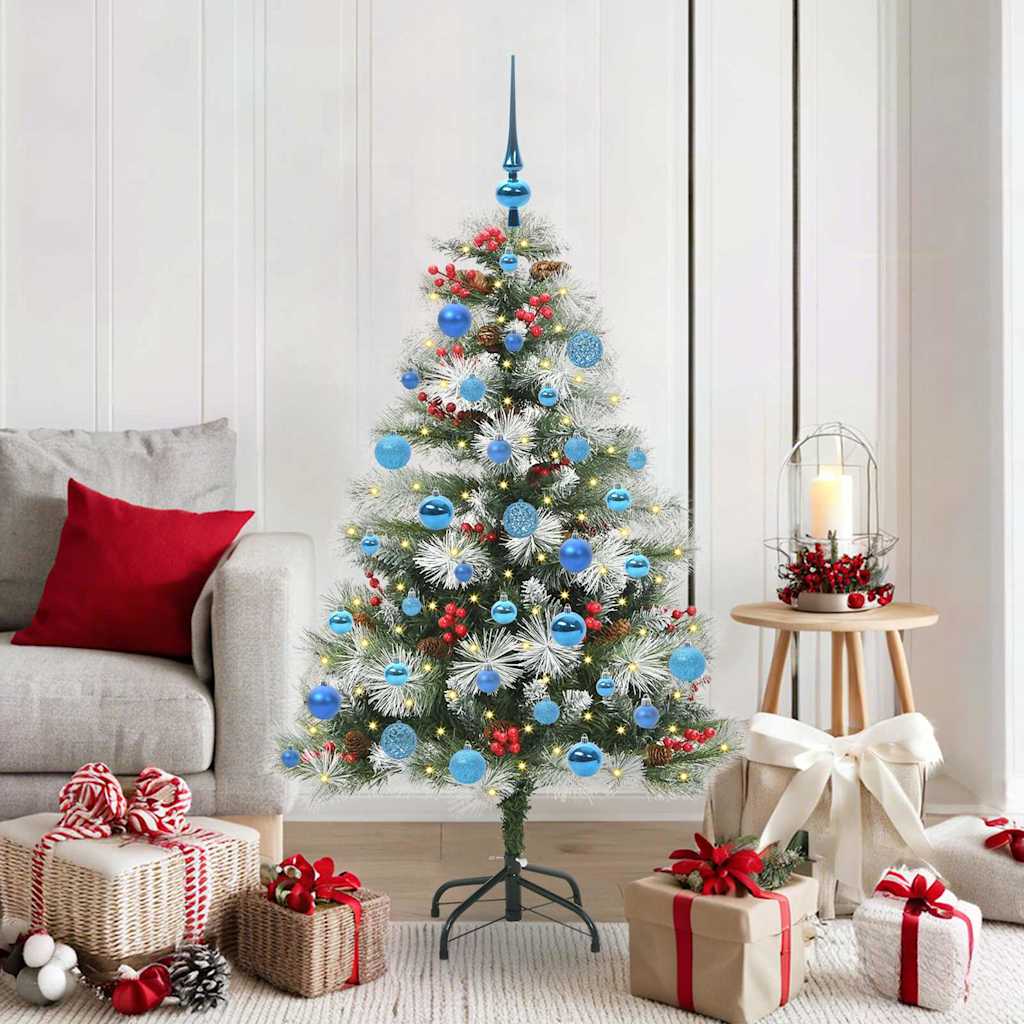 Kunstig juletre Grønn og hvit 150 cm PVC og Metall og Plast