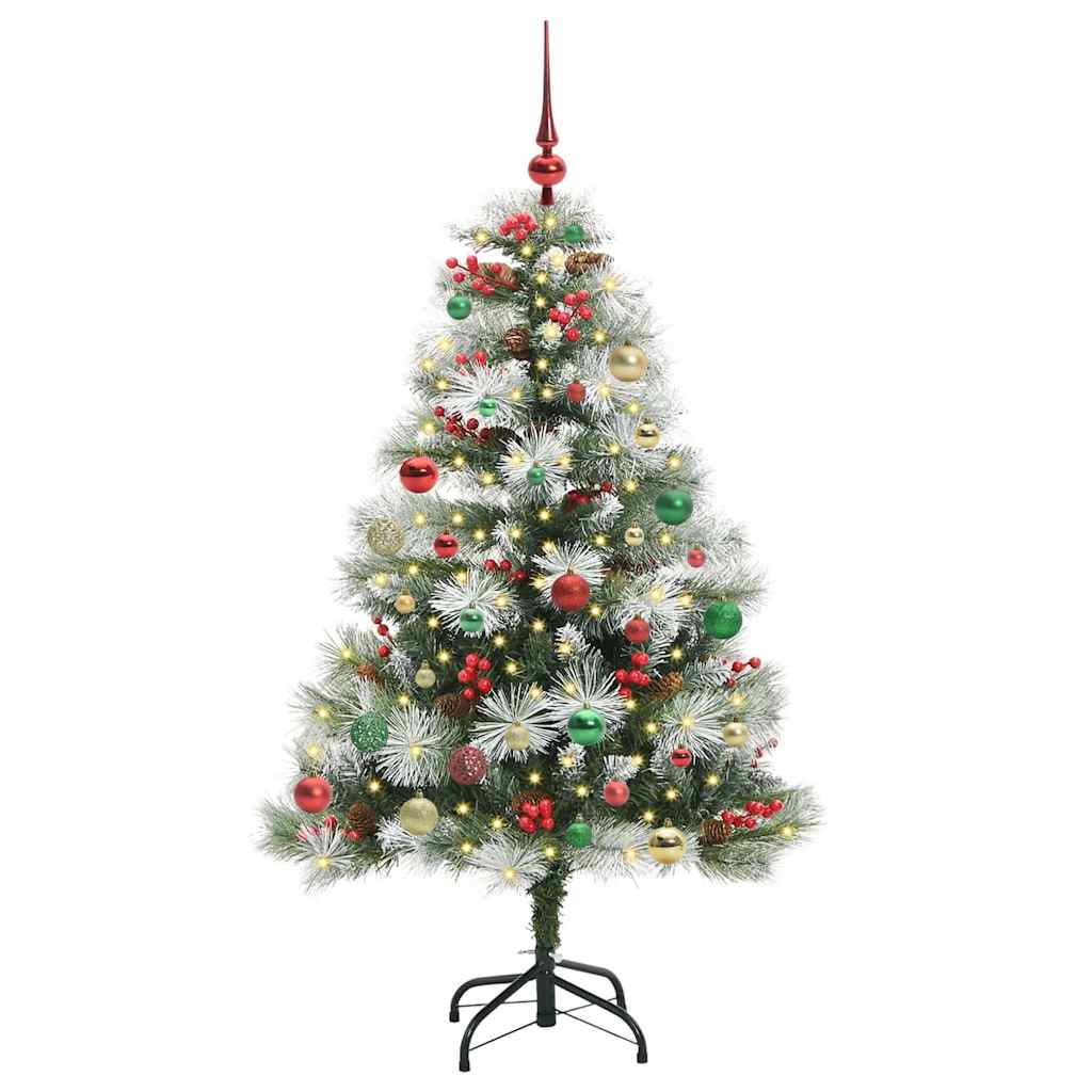 Kunstig juletre Grønn og hvit 150 cm PVC og Metall og Plast