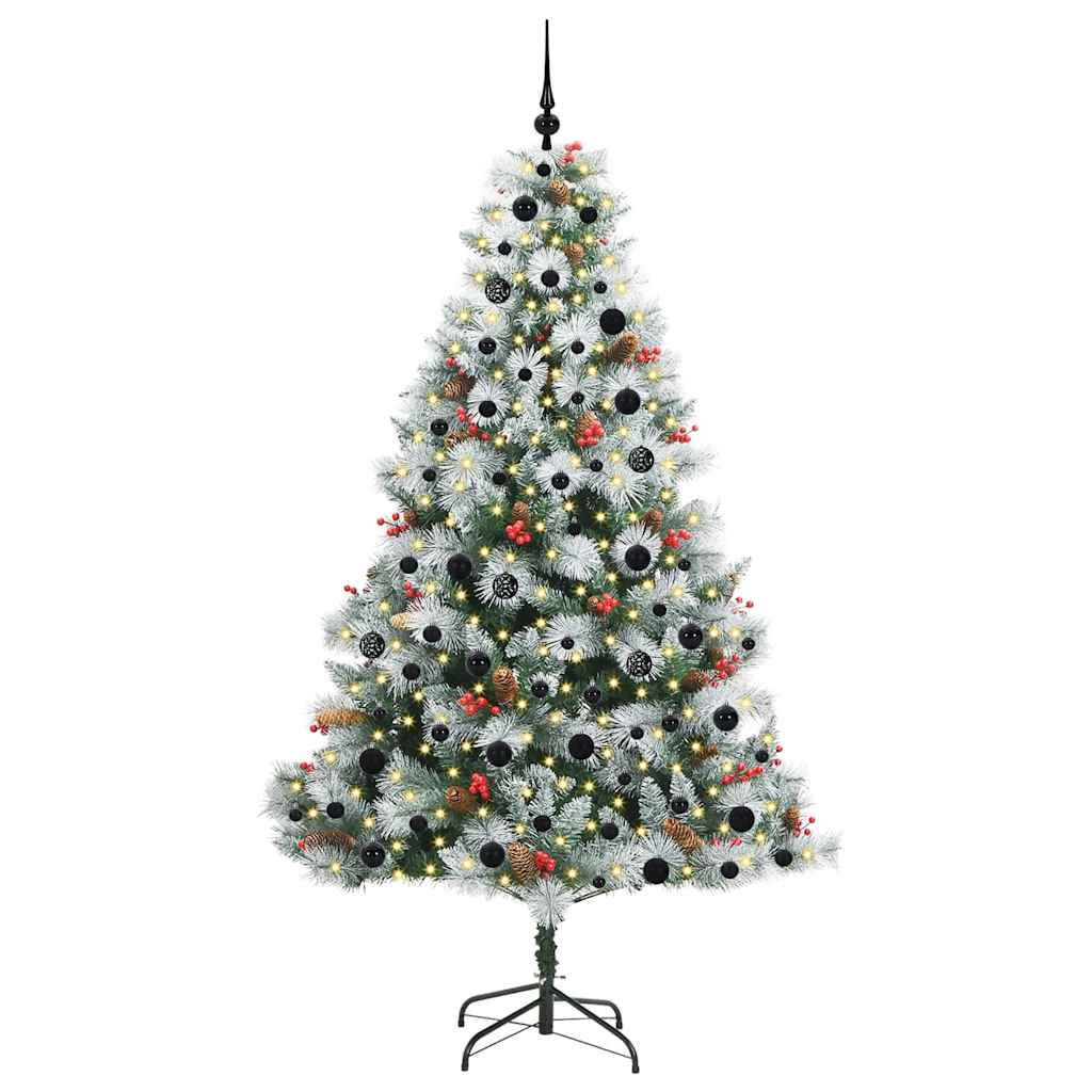 Kunstig juletre Grønn og hvit 210 cm PVC og Metall og Plast