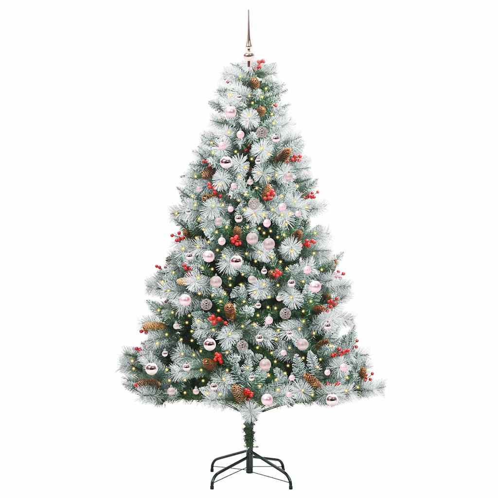 Kunstig juletre Grønn og hvit 210 cm PVC og Metall og Plast