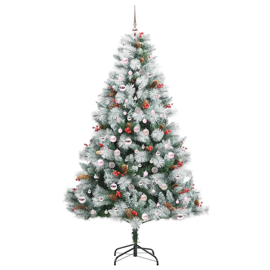 Kunstig juletre Grønn og hvit 210 cm PVC og Metall og Plast