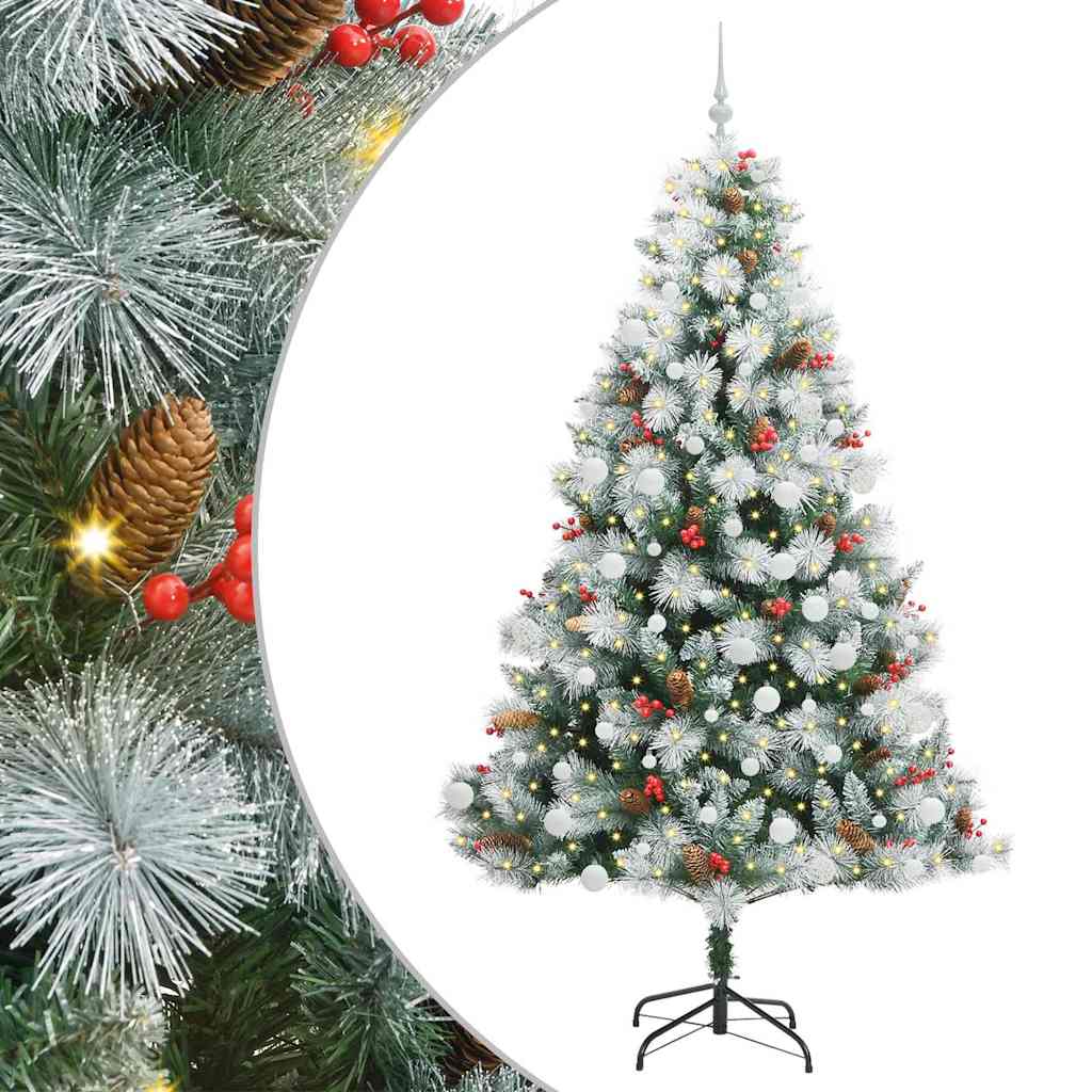 Kunstig juletre Grønn og hvit 210 cm PVC og Metall og Plast
