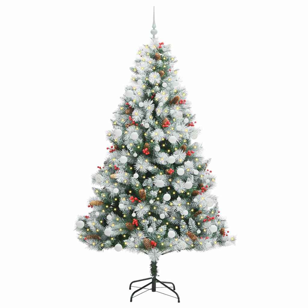 Kunstig juletre Grønn og hvit 210 cm PVC og Metall og Plast