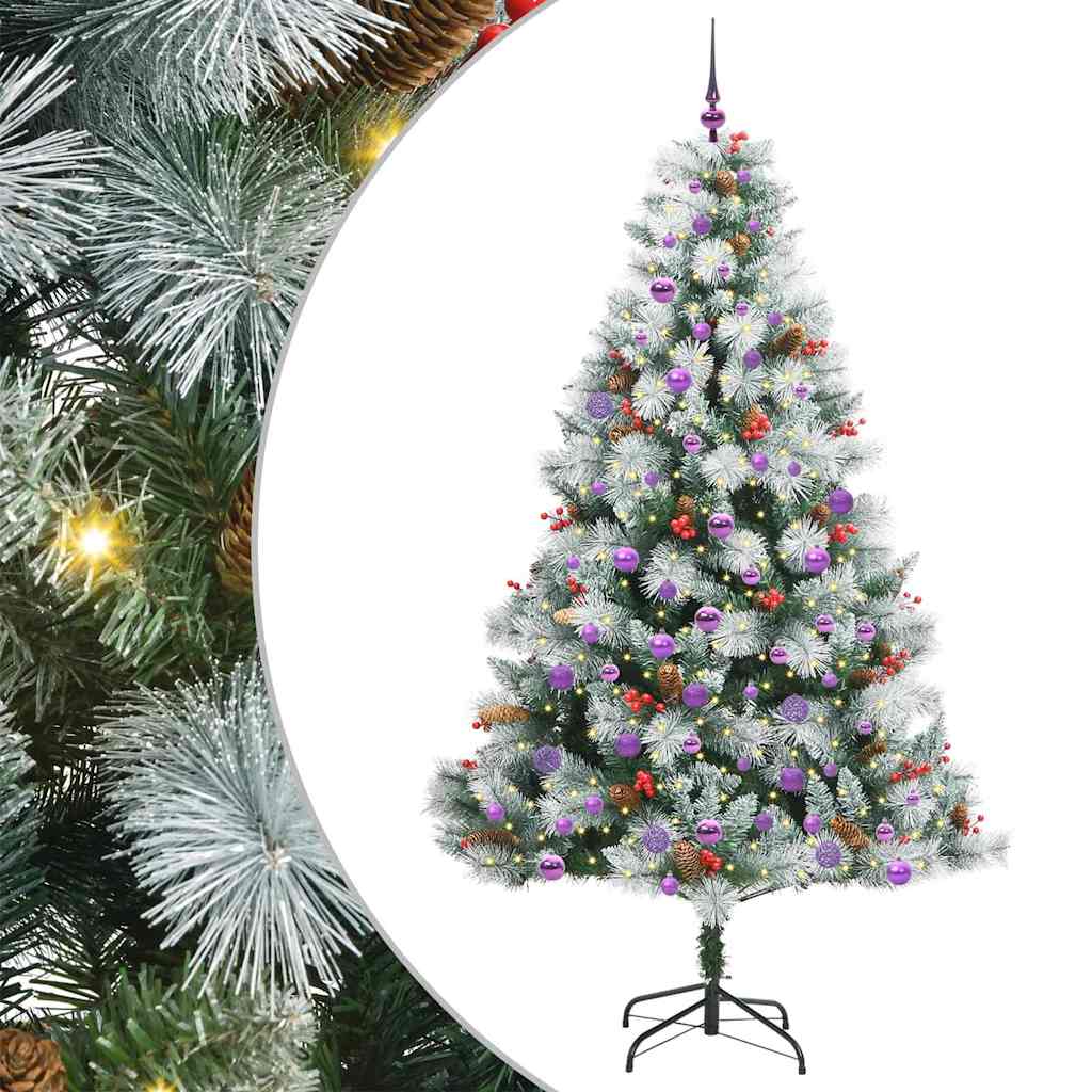 Kunstig juletre Grønn og hvit 210 cm PVC og Metall og Plast