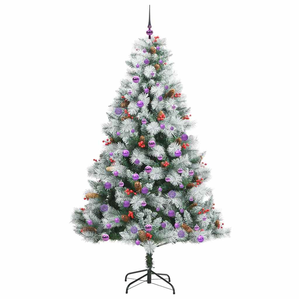 Kunstig juletre Grønn og hvit 210 cm PVC og Metall og Plast