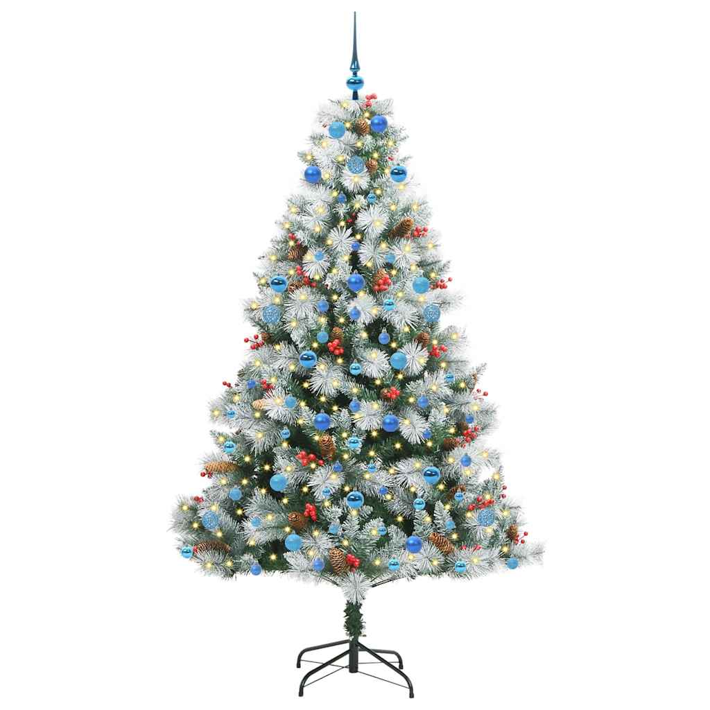 Kunstig juletre Grønn og hvit 210 cm PVC og Metall og Plast