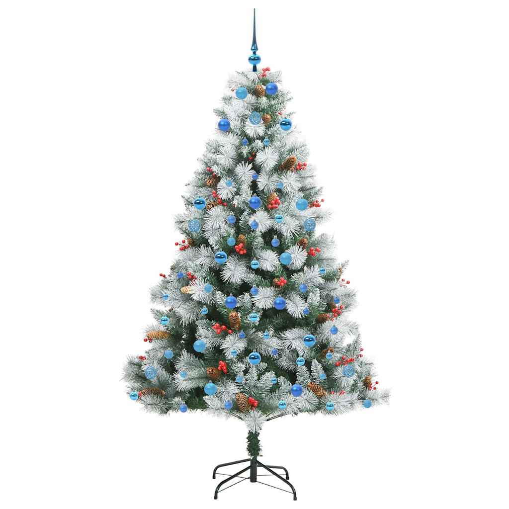 Kunstig juletre Grønn og hvit 210 cm PVC og Metall og Plast