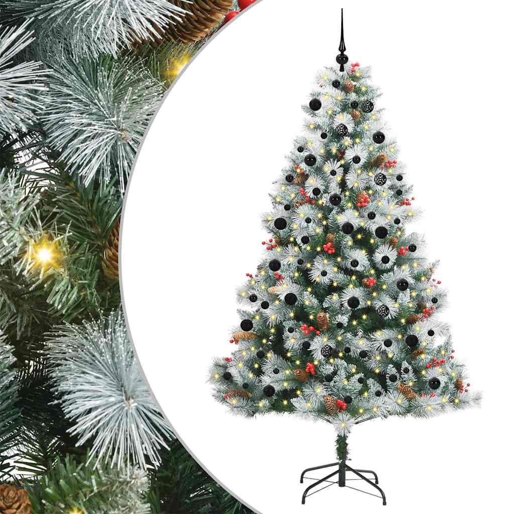 Kunstig juletre Grønn og hvit 240 cm PVC og Metall og Plast